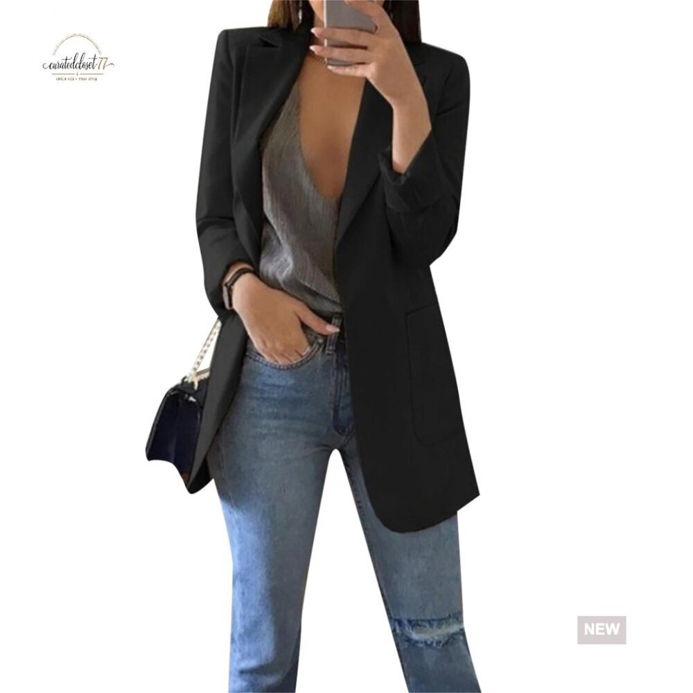 Slim Fit Blazer Cardigan Lapel Neck Long Sleeve Casual Business Elegant Minimal